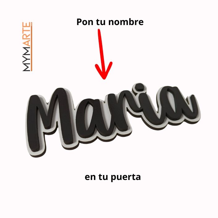 Placa con nombre y dibujo en bajorrelieve para puerta habitación 3 Placa puerta 2 capas - Maria