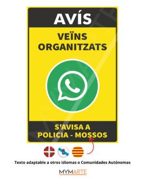 Placa Aviso vecinos organizados WhatsApp - Aluminio 30x20cm