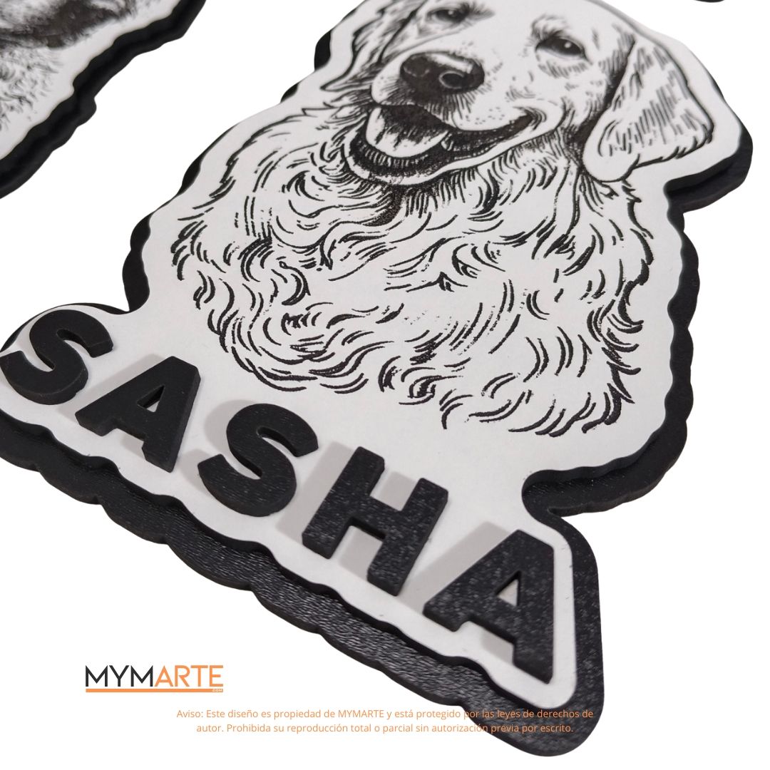 Placa Perro MDF 1 cara Láser bajorrelieve con nombre 1 Placa Perro MDF 1 cara Láser bajorrelieve con nombre